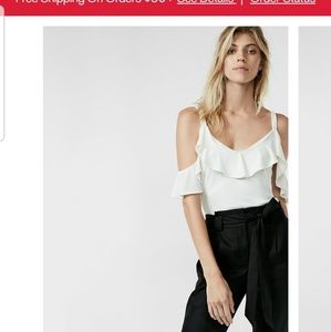 Express Ruffle Overlay Cold Shoulder Blouse